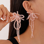 Load image into Gallery viewer, Bow Crystal Earrings Glass Silver Plated Sculpted S5P106