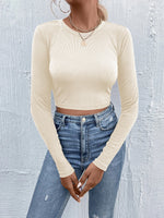 Load image into Gallery viewer, Round Neck Long Sleeve Color Block T Shirt Women N6B042