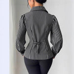 Load image into Gallery viewer, Asymmetric Tie Waist Stripe Shirt Women N5A771