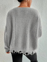 Load image into Gallery viewer, Solid Off-Shoulder Knit Pullover Distressed Edge N6G264