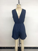 Load image into Gallery viewer, Sleeveless V Neck Textured Tie-Waist Jumpsuit Shorts N6C259