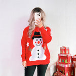 Load image into Gallery viewer, Christmas Snowman Pullover Sweater Women Red N5A630