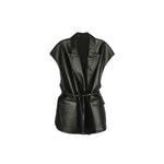 Load image into Gallery viewer, PU Notch Belted Vest Sleeveless Shearling Mid Weight N5Z620