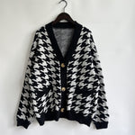 Load image into Gallery viewer, V Neck Houndstooth Cardigan Women Color Block N5A875