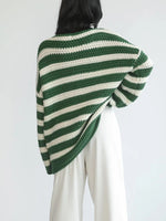 Load image into Gallery viewer, Off Shoulder Stripe Knit Sweater Women Loose Fit N5A845