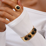 Load image into Gallery viewer, Ellipse Ring Bracelet Set Steel Gold Plated Vintage S5P178