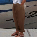 Load image into Gallery viewer, Jacquard Plaid Elastic Waist Pants Women Brown N5A483