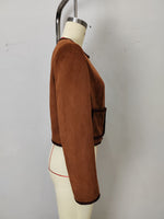 Load image into Gallery viewer, Terracotta Suede Contrast Trim Jacket Women N5A700
