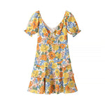 Load image into Gallery viewer, Floral V-neck Puff Sleeve Elegant Vacation Dress N6A033