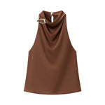 Load image into Gallery viewer, Golden Halter Neck Sleeveless Top Women N6C271