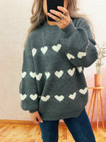 Load image into Gallery viewer, Color Block Heart Knit Sweater Women Round Neck N5A857