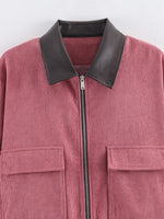 Load image into Gallery viewer, Corduroy Blend Leather Collar Jacket Women N6C138