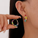 Load image into Gallery viewer, Glass Circular Hoops Silver-Posted Hand Faceted S5P157