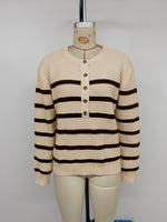 Load image into Gallery viewer, Button Detail Striped Sweater Loose Fit Pullover N5A802
