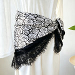Load image into Gallery viewer, Vintage Lace Trim Satin Square Scarf 70cm Women N6H121