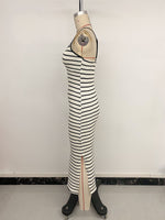 Load image into Gallery viewer, Retro Vacation Knot Detail Stripe Fitted Slip Dress N6C252