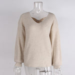 Load image into Gallery viewer, V Neck Bow Sweater Solid Color Casual Loose Knit N5A882