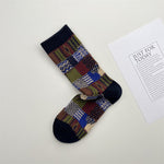 Load image into Gallery viewer, Color Block Plaid Socks Women Mid Calf Retro Check M5A016
