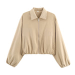 Load image into Gallery viewer, Puff Hem Zip Up Baseball Jacket Women N6A150