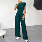 Load image into Gallery viewer, Green Round Neck Elastic Waist Knit 2pc Set Women N5A961