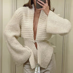 Load image into Gallery viewer, White V Neck Asymmetrical Cardigan Women Retro Knit N5A796