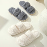 Load image into Gallery viewer, Double Striped Plush Slippers Women Open Toe Curly M5A281