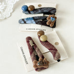 Load image into Gallery viewer, Bear Ball Tartan Hair Clip Women Blue Plaid Side S5P761