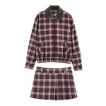 Load image into Gallery viewer, Leather Look Check Notched Collar Jacket Shorts Set N6A174