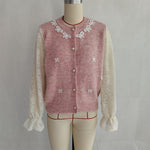 Load image into Gallery viewer, Lace Sleeve Bow Cardigan Women Pink Gray Beige N5A870