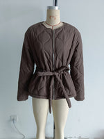 Load image into Gallery viewer, Round Neck Long Sleeve Tie Waist Coat Women N5A746