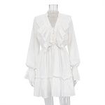 Load image into Gallery viewer, V-neck Ruffle Sleeve Flared Hem Dress Women N6C191