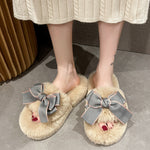 Load image into Gallery viewer, Bow Plush Slippers Women 4cm Platform House Shoes M5A300