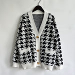 Load image into Gallery viewer, V Neck Houndstooth Cardigan Women Color Block N5A875