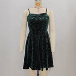 Load image into Gallery viewer, Dark Green Velvet Embossed Spag Strap Dress Women N5A943