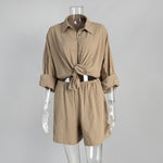Load image into Gallery viewer, Vacation Long Sleeve Shirt Shorts Lounge Set Women N6A109