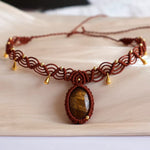 Load image into Gallery viewer, Tiger Eye Braided Necklace Handknit Stone S5P201