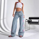 Load image into Gallery viewer, Printed High Waist Bow Detail Jeans Women Blue N5A615