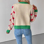 Load image into Gallery viewer, Love Jacquard Color Block Cardigan Women Beige N5A590
