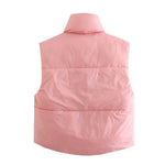 Load image into Gallery viewer, Pink Stand Collar Reversible Sleeveless Vest Women N5A736