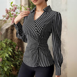 Load image into Gallery viewer, Asymmetric Tie Waist Stripe Shirt Women N5A771