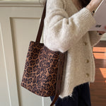 Load image into Gallery viewer, Women's Suede Leopard Print Bucket Shoulder Bag N6J114