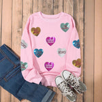 Load image into Gallery viewer, Heart Print Crew Neck Sweatshirt Spring Women N6B072