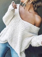 Load image into Gallery viewer, Deep V Neck Lace Knit Sweater Long Sleeve Women N6B035