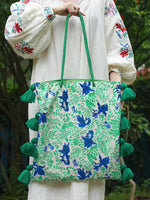 Load image into Gallery viewer, Color Block Fringe Canvas Tote Bag Women S5P793