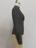 Load image into Gallery viewer, Asymmetric Tie Waist Stripe Shirt Women N5A771