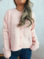 Load image into Gallery viewer, Floral Embroidered Cardigan Women Solid Color Knit N5A834