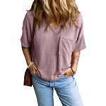 Load image into Gallery viewer, Twisted Rib V-Neck Relaxed T-Shirt Women N6B057