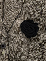 Load image into Gallery viewer, Brown Houndstooth Blazer Elegant Flower Brooch Jacket N5A907
