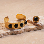 Load image into Gallery viewer, Ellipse Ring Bracelet Set Steel Gold Plated Vintage S5P178