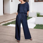 Load image into Gallery viewer, Navy Casual Two Piece Set Short Sleeve N5A893